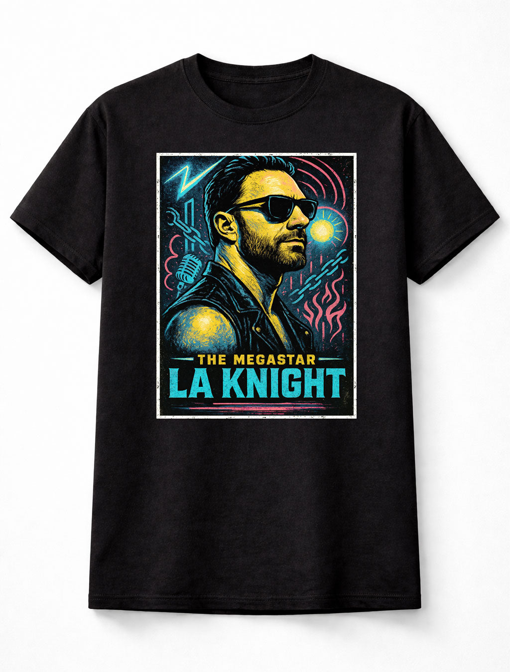 LA Knight The Megastar Retro Neon Portrait Wrestling Graphic Tee Adults & Kids Unisex T-Shirt