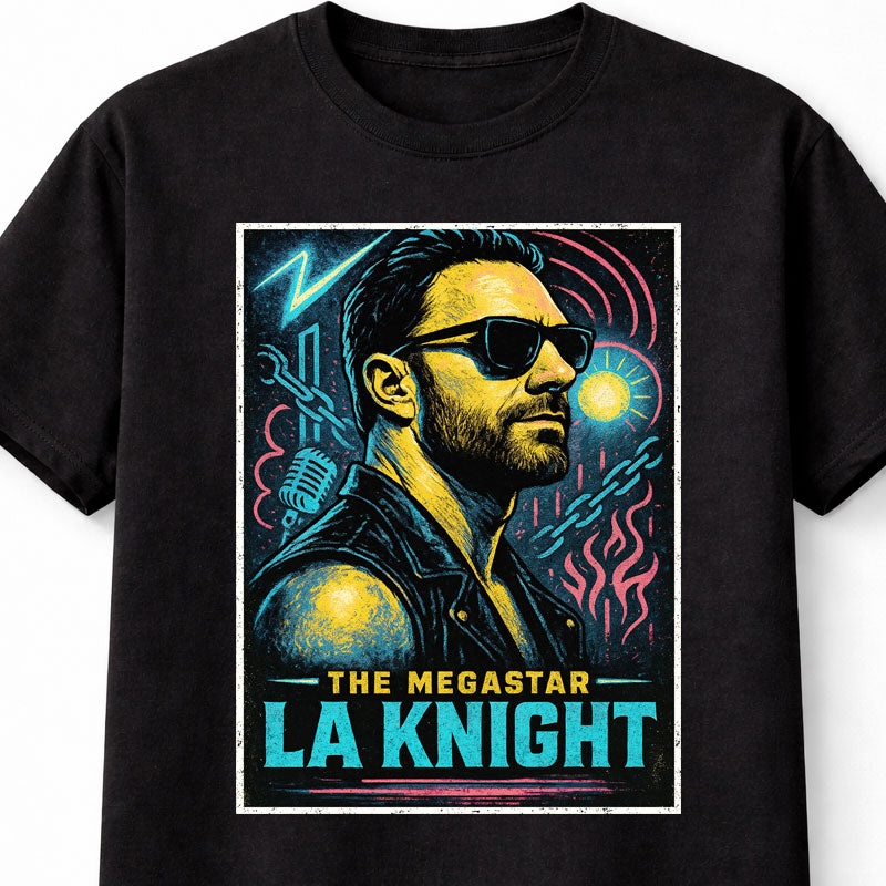 LA Knight The Megastar Retro Neon Portrait Wrestling Graphic Tee Adults & Kids Unisex T-Shirt