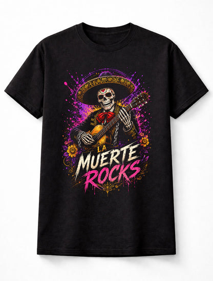 La Muerte Rocks Sugar Skull Mariachi Guitar Graphic Unisex T-Shirt