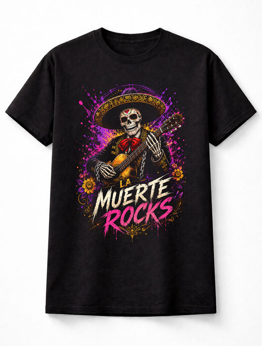 La Muerte Rocks Sugar Skull Mariachi Guitar Graphic Unisex T-Shirt