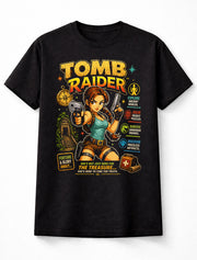 Tomb Raider Lara Croft T-Shirt Retro Gaming Graphic Tee Classic PlayStation Adventure Game Character Shirt Explorer Treasure Hunter Adults & Kids Unisex T-Shirt