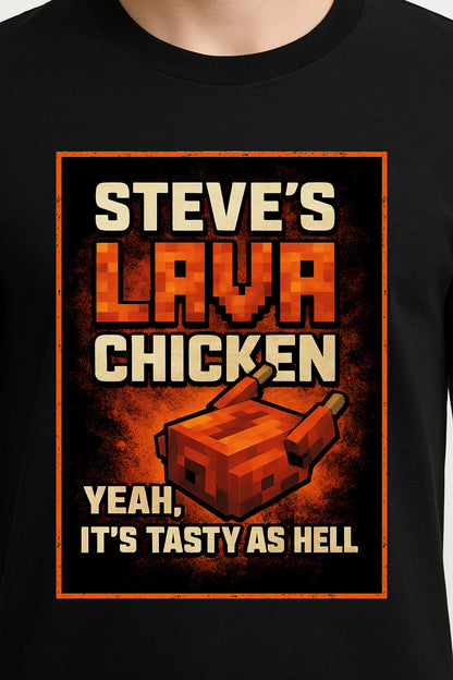 Steve’s Lava Chicken Unisex T-Shirt – Pixel Chef “Tasty as Hell” Minecraft Graphic Tee