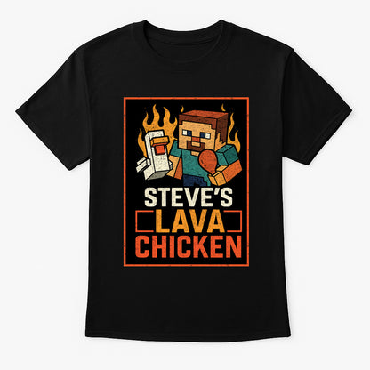 Steve’s Lava Chicken Unisex T-Shirt – Minecraft Pixel Chef Blocky Design Graphic Tee