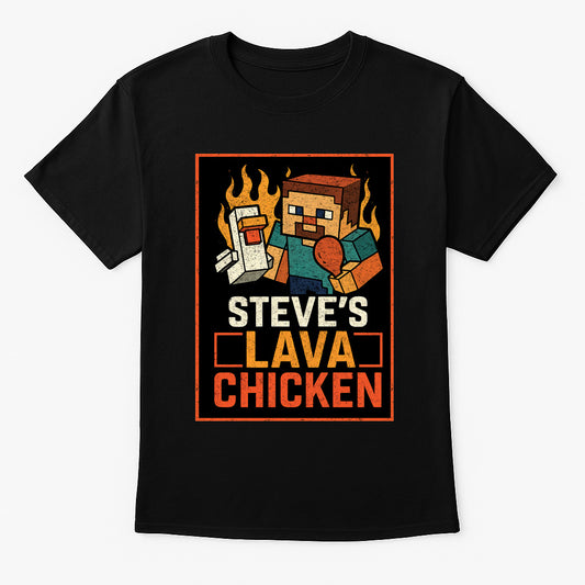 Steve’s Lava Chicken Unisex T-Shirt – Minecraft Pixel Chef Blocky Design Graphic Tee