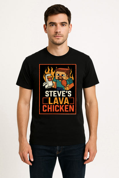 Steve’s Lava Chicken Unisex T-Shirt – Minecraft Pixel Chef Blocky Design Graphic Tee