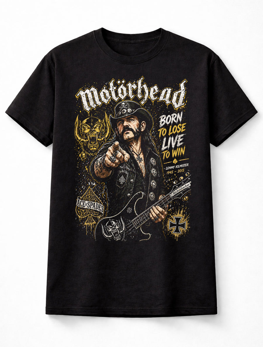 Motörhead Lemmy Graphic T-Shirt Born to Lose Live to Win Tee Classic Heavy Metal Rock Shirt Ace of Spades Style Vintage Adults & Kids Unisex T-Shirt