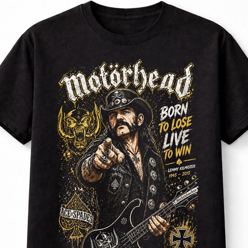 Motörhead Lemmy Graphic T-Shirt Born to Lose Live to Win Tee Classic Heavy Metal Rock Shirt Ace of Spades Style Vintage Adults & Kids Unisex T-Shirt