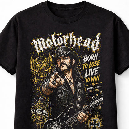 Motörhead Lemmy Graphic T-Shirt Born to Lose Live to Win Tee Classic Heavy Metal Rock Shirt Ace of Spades Style Vintage Adults & Kids Unisex T-Shirt
