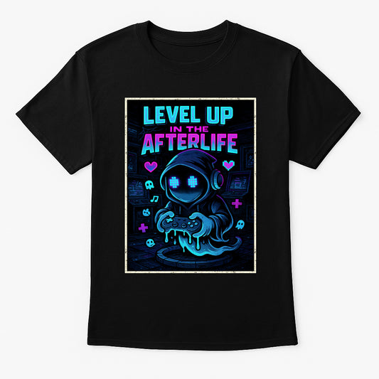 Level Up in the Afterlife Unisex T-Shirt Gamer Reaper Neon Tee