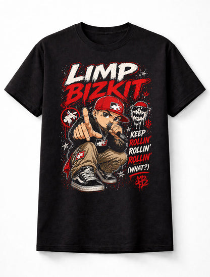 Limp Bizkit Rollin Graphic T-Shirt Nu Metal Rap Rock Tee Streetwear Style Band Inspired Shirt Red Black Urban Hip Hop Adults & Kids Unisex T-Shirt