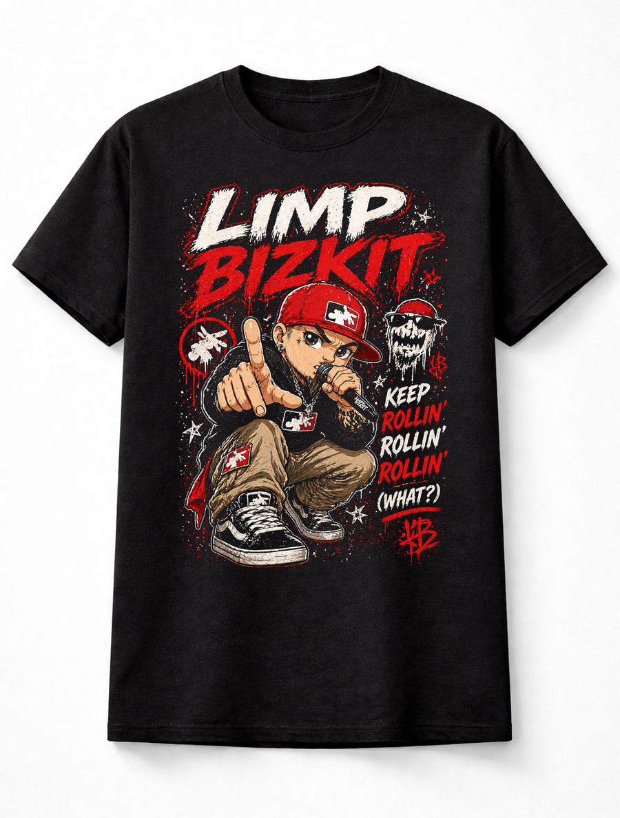 Limp Bizkit Rollin Graphic T-Shirt Nu Metal Rap Rock Tee Streetwear Style Band Inspired Shirt Red Black Urban Hip Hop Adults & Kids Unisex T-Shirt