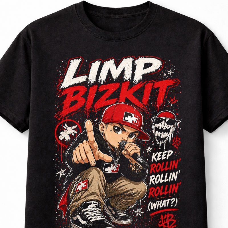 Limp Bizkit Rollin Graphic T-Shirt Nu Metal Rap Rock Tee Streetwear Style Band Inspired Shirt Red Black Urban Hip Hop Adults & Kids Unisex T-Shirt