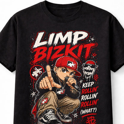 Limp Bizkit Rollin Graphic T-Shirt Nu Metal Rap Rock Tee Streetwear Style Band Inspired Shirt Red Black Urban Hip Hop Adults & Kids Unisex T-Shirt
