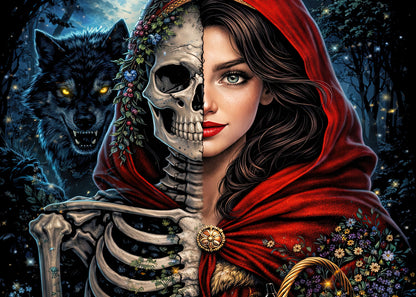 Little Red Riding Hood T Shirt Gothic Skeleton Fairy Tale Wolf Unisex Tee