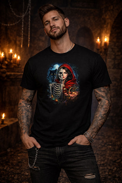 Little Red Riding Hood T Shirt Gothic Skeleton Fairy Tale Wolf Unisex Tee
