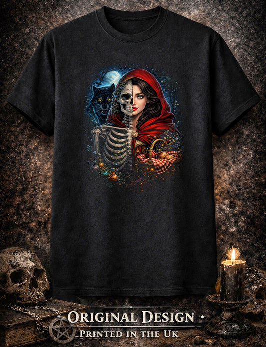 Little Red Riding Hood T Shirt Gothic Skeleton Fairy Tale Wolf Unisex Tee