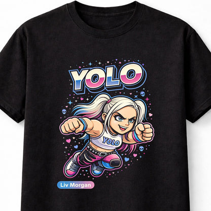 Liv Morgan YOLO WWE Cartoon Wrestler T-Shirt Funny Graphic Tee Unisex Adults & Kids