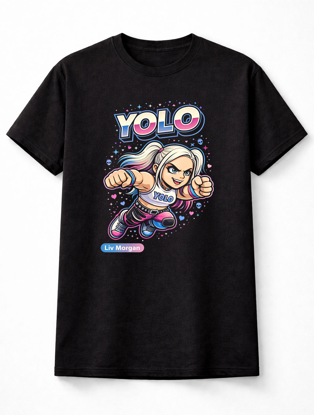 Liv Morgan YOLO WWE Cartoon Wrestler T-Shirt Funny Graphic Tee Unisex Adults & Kids