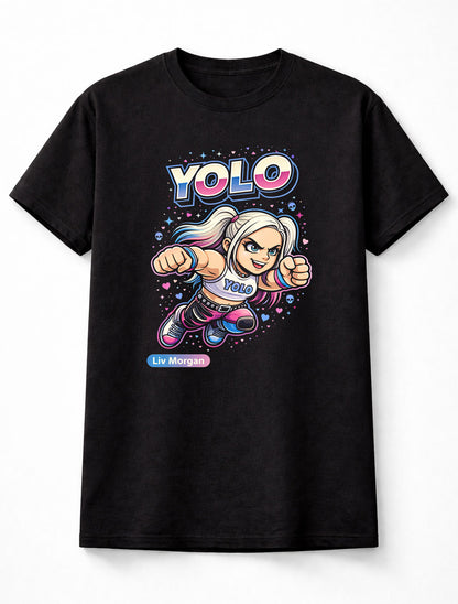 Liv Morgan YOLO WWE Cartoon Wrestler T-Shirt Funny Graphic Tee Unisex Adults & Kids