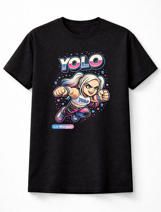 Liv Morgan YOLO WWE Cartoon Wrestler T-Shirt Funny Graphic Tee Unisex Adults & Kids