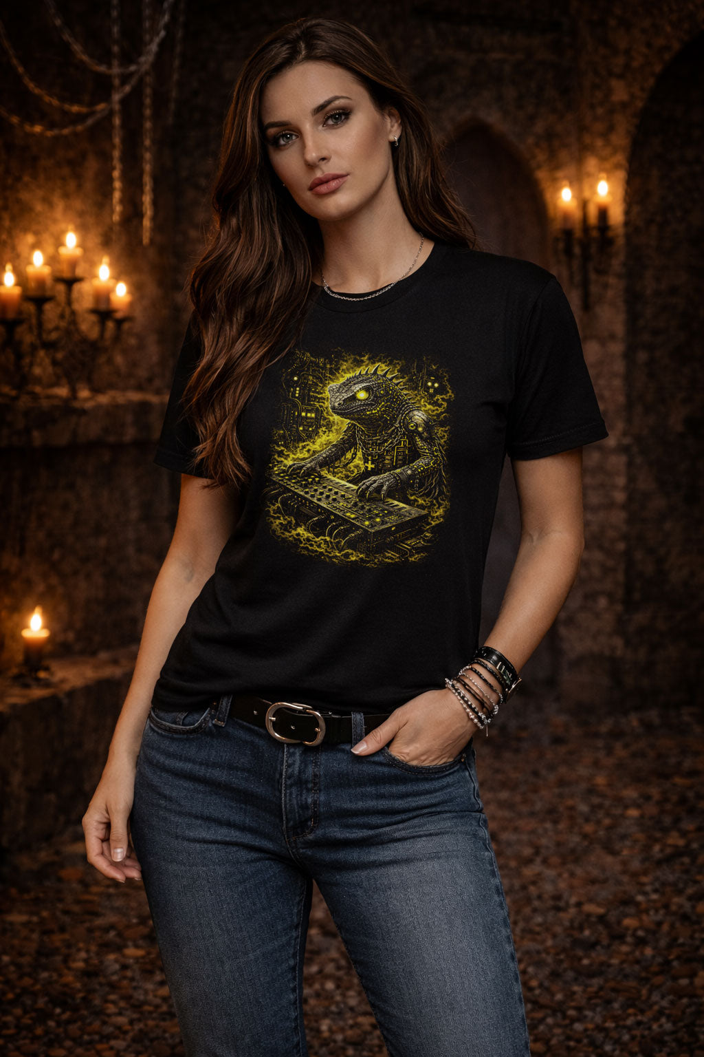 Lizard Reptile Heavy Metal Rocker Unisex Graphic T-Shirt Gothic Music Art Tee