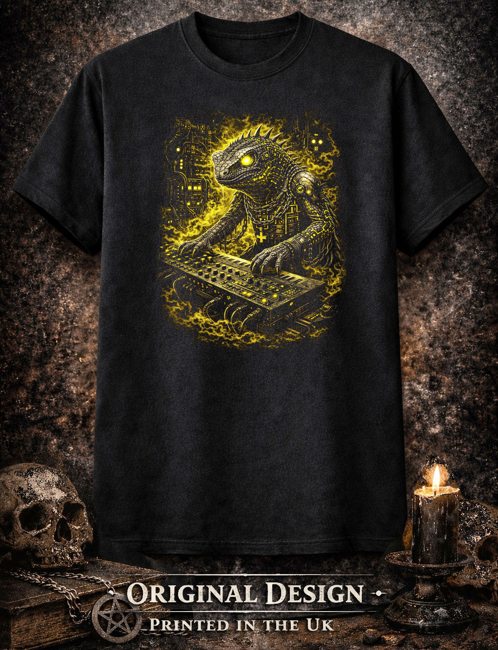 Lizard Reptile Heavy Metal Rocker Unisex Graphic T-Shirt Gothic Music Art Tee