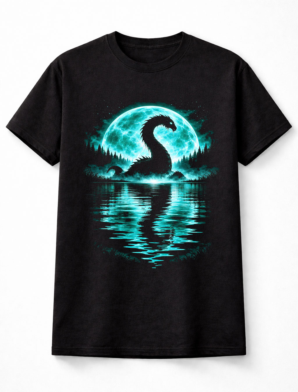 Loch Ness Monster Cryptid Lake Monster Moon Graphic Unisex T-Shirt