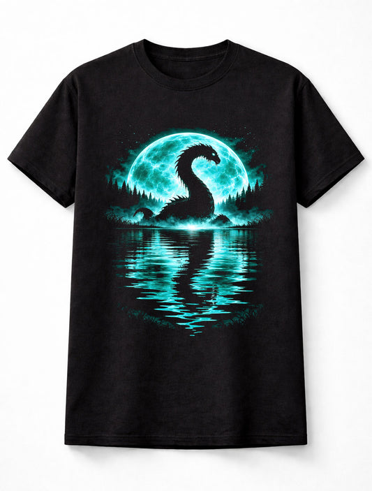 Loch Ness Monster Cryptid Lake Monster Moon Graphic Unisex T-Shirt