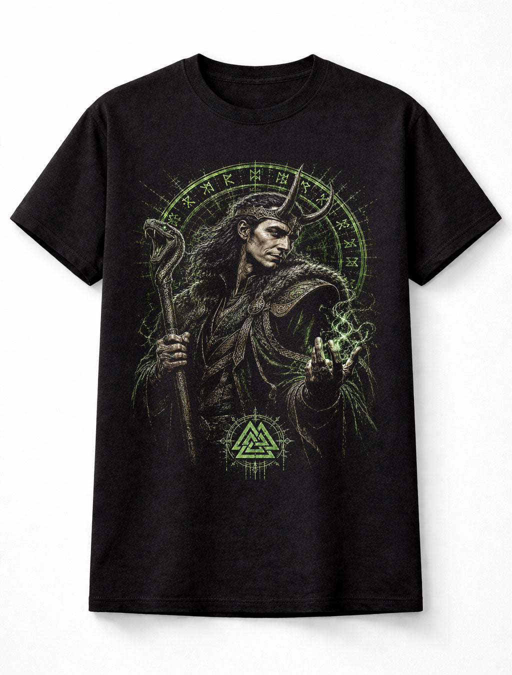 Loki God of Mischief Norse Trickster Serpent Staff Viking Unisex T-Shirt
