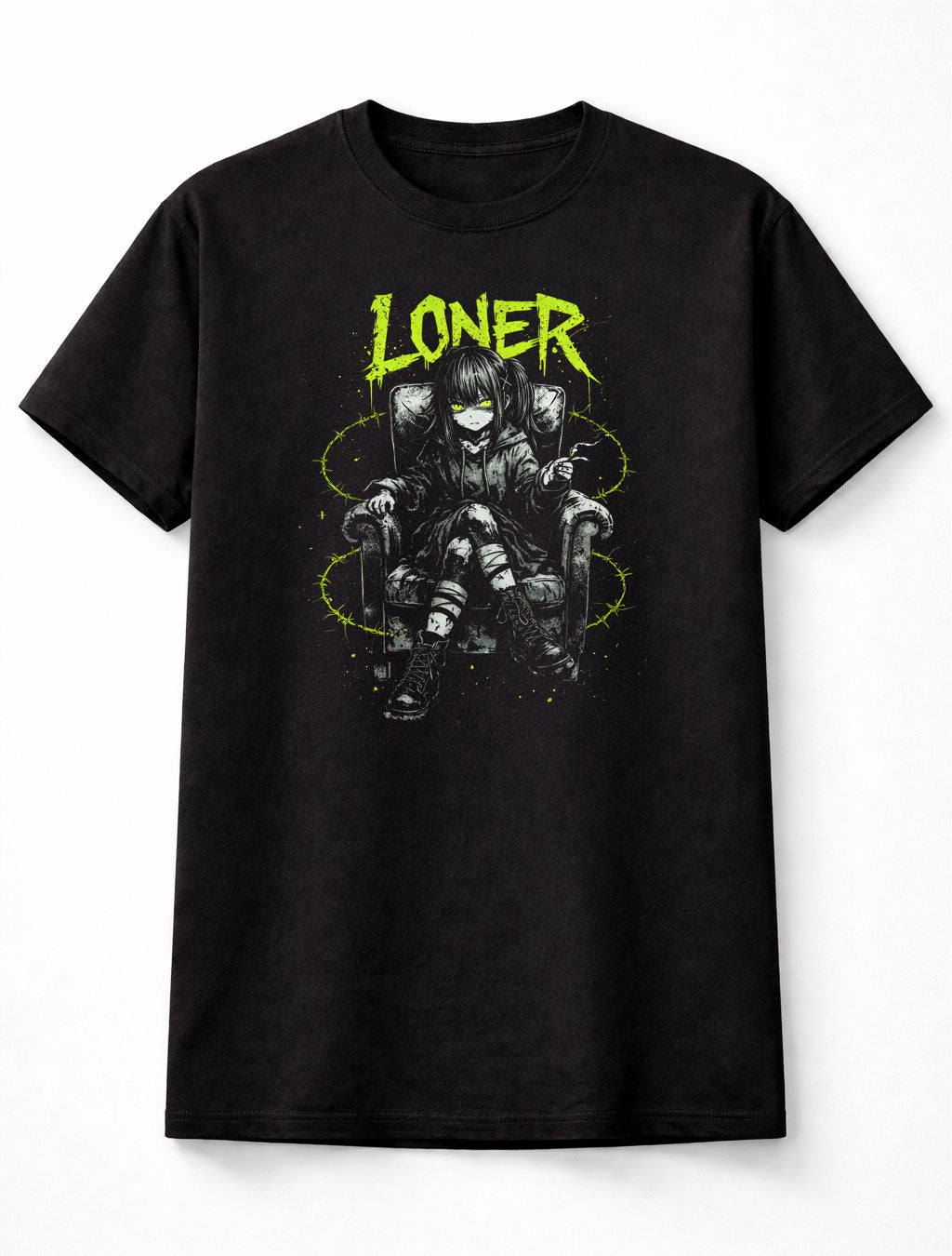 Loner Gothic Anime Emo Japanese Retro Y2K Alt Graphic Adults & Kids Unisex T-Shirt