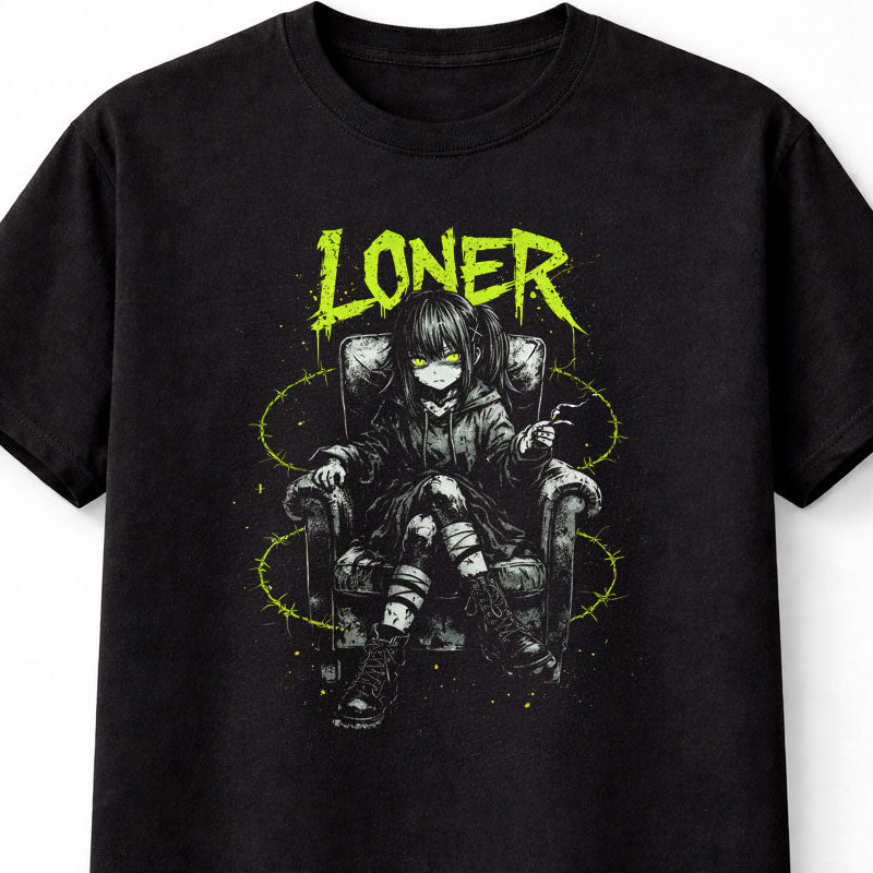 Loner Gothic Anime Emo Japanese Retro Y2K Alt Graphic Adults & Kids Unisex T-Shirt