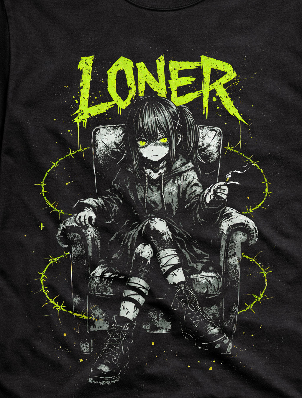 Loner Gothic Anime Emo Japanese Retro Y2K Alt Graphic Adults & Kids Unisex T-Shirt