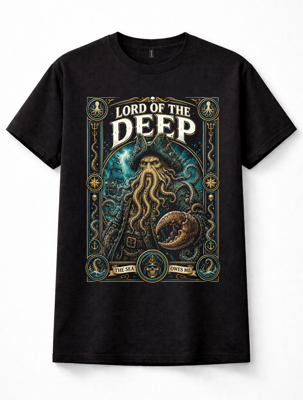 Lord of the Deep Cthulhu Pirate Kraken Lovecraft Sea Monster Black Unisex T-Shirt