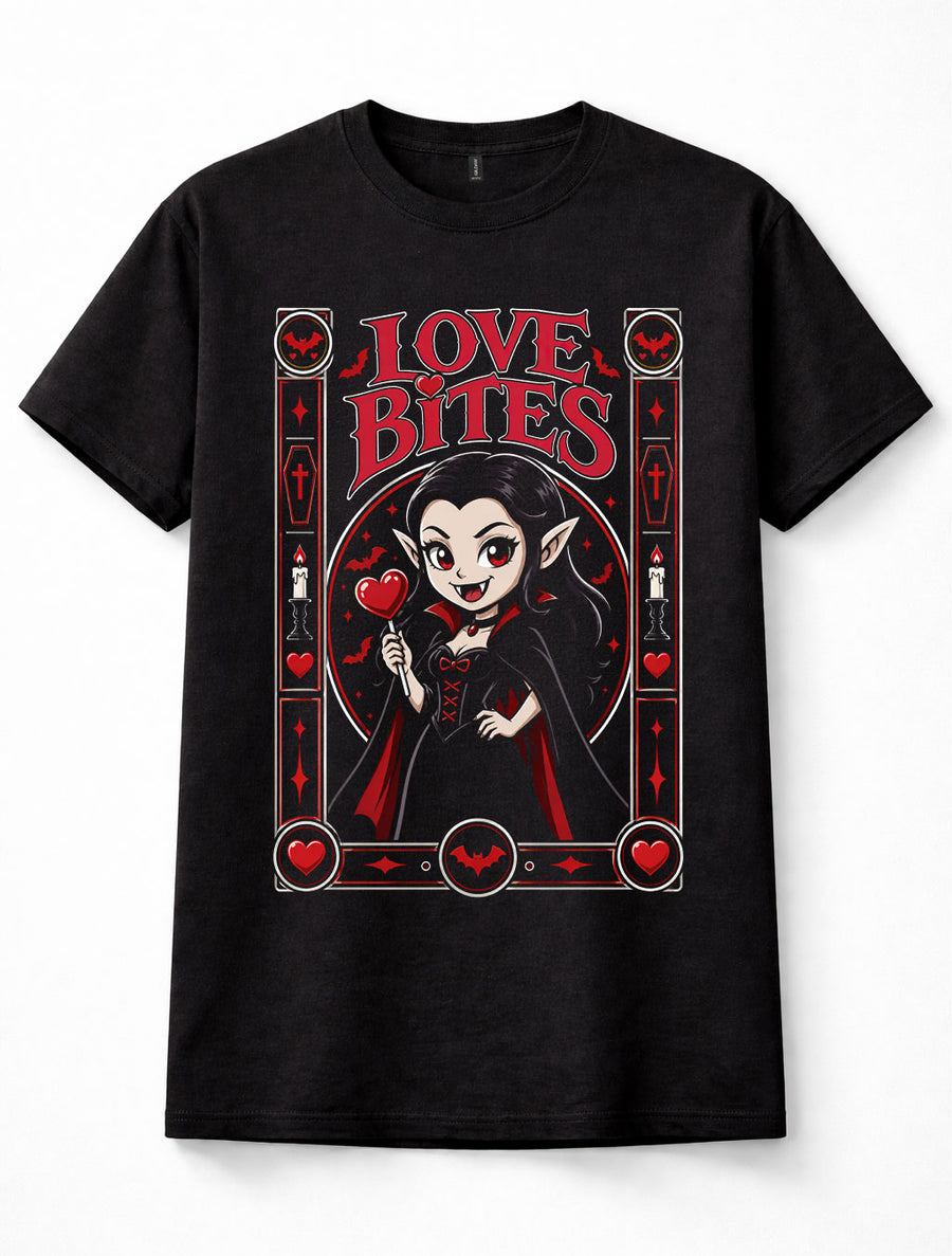 Love Bites Cute Vampire Girl Gothic Valentine Halloween Unisex T-Shirt