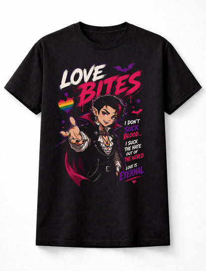 LGBTQ PRIDE Love Bites Gothic Vampire Rainbow Graphic Pride Unisex T-Shirt