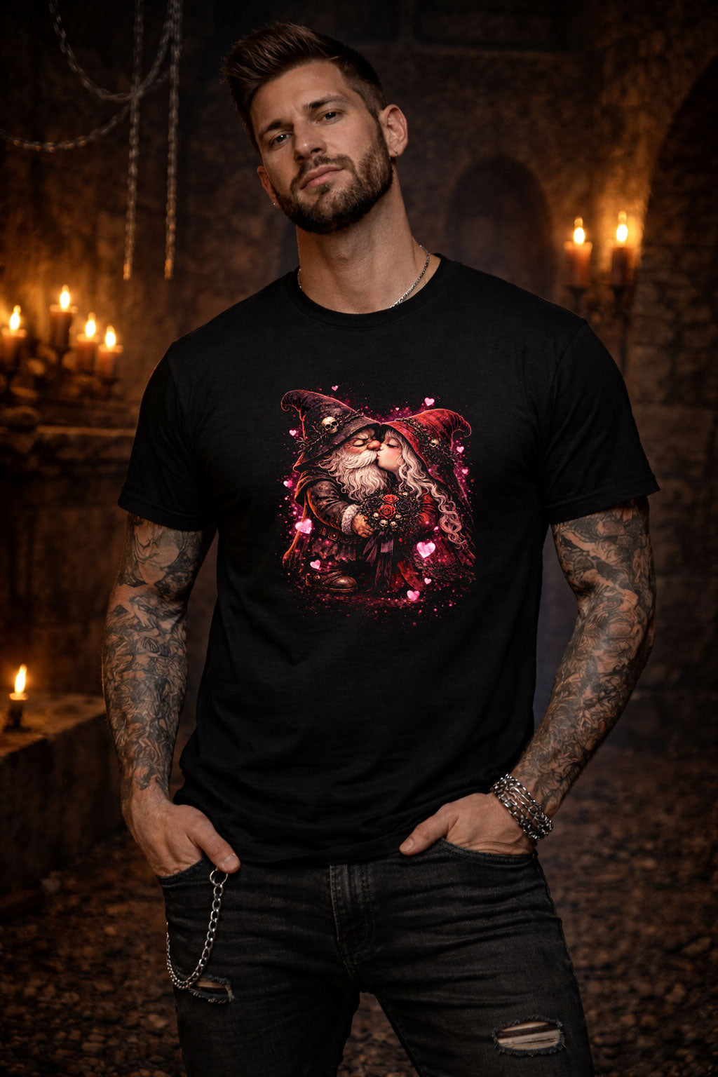 Gnomeo & Juliete Gnome Valentines Unisex Graphic Romeo Lovers T-Shirt Dark Tee