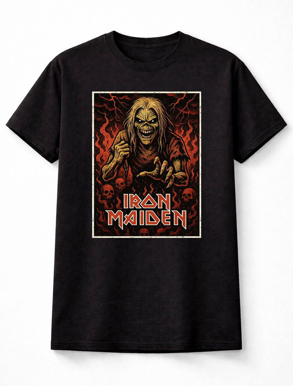 Iron Maiden T-Shirt Eddie Horror Flame Art Unisex Black Graphic Tee