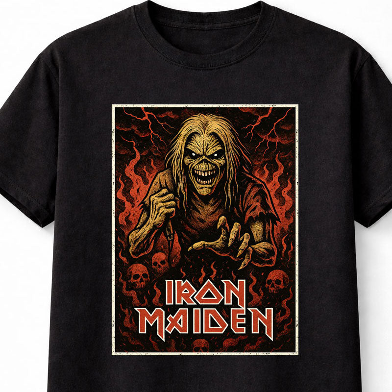 Iron Maiden T-Shirt Eddie Horror Flame Art Unisex Black Graphic Tee