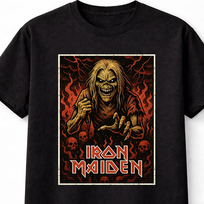Iron Maiden T-Shirt Eddie Horror Flame Art Unisex Black Graphic Tee