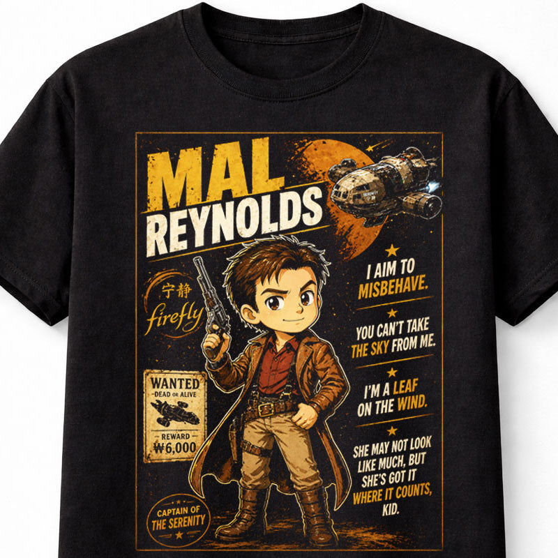 Mal Reynolds Firefly Serenity Captain Graphic Tee Sci-Fi TV Series Shirt Unisex Adults & Kids T-Shirt