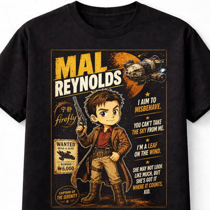 Mal Reynolds Firefly Serenity Captain Graphic Tee Sci-Fi TV Series Shirt Unisex Adults & Kids T-Shirt