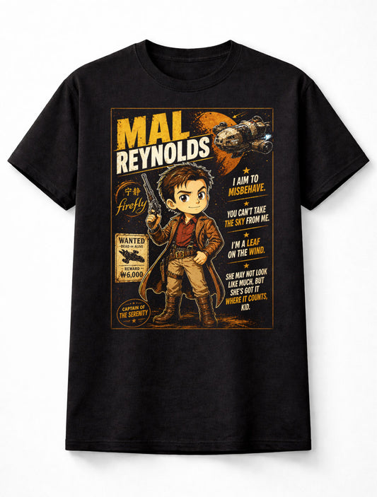 Mal Reynolds Firefly Serenity Captain Graphic Tee Sci-Fi TV Series Shirt Unisex Adults & Kids T-Shirt