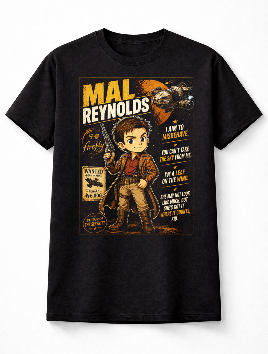 Mal Reynolds Firefly Serenity Captain Graphic Tee Sci-Fi TV Series Shirt Unisex Adults & Kids T-Shirt