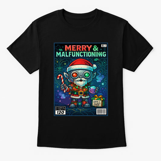 Merry & Malfunctioning Robot Elf Unisex Christmas T-Shirt