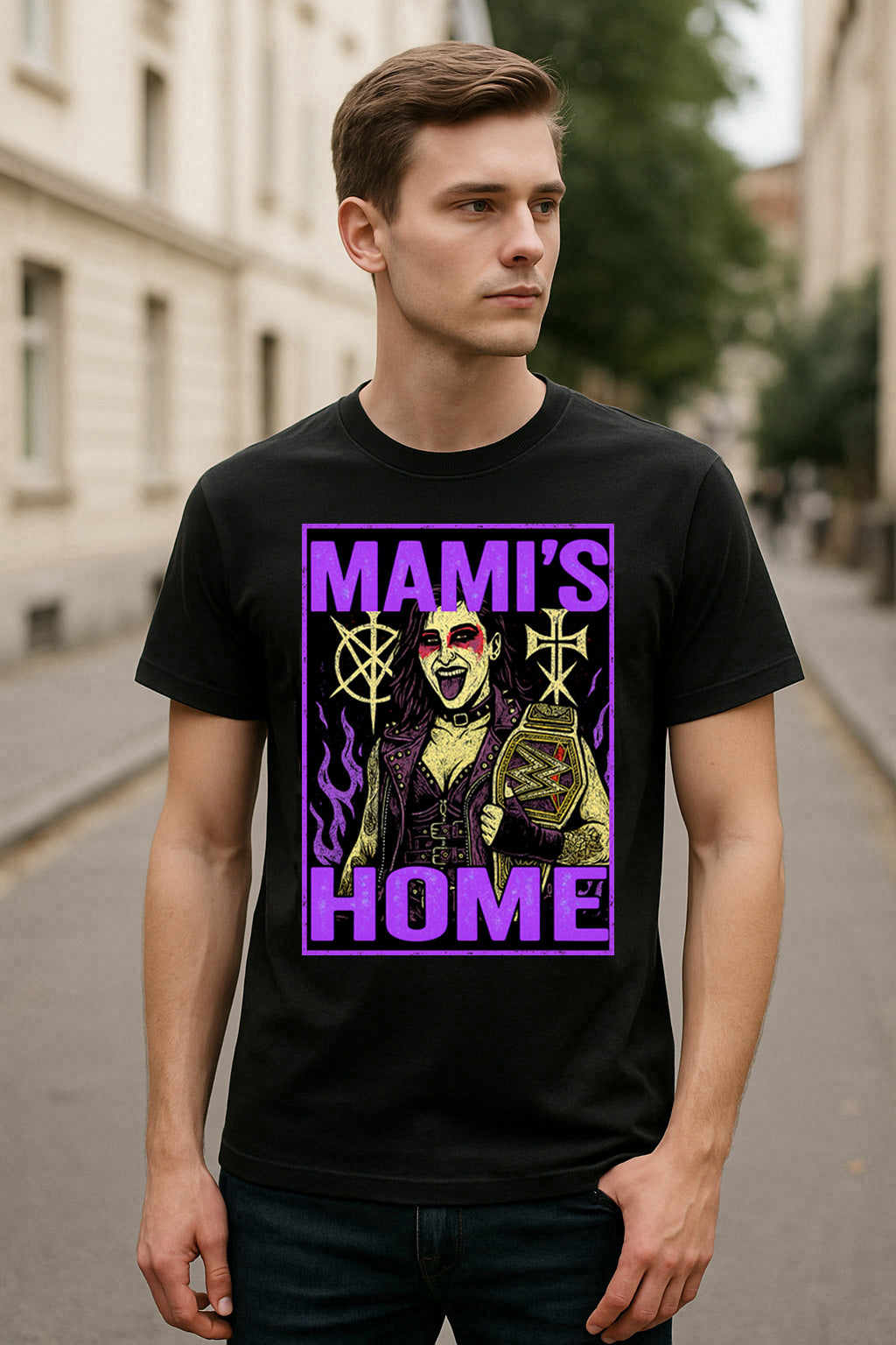 Rhea Ripley T-Shirt Mamis Home Wrestling WWE Gothic Unisex Black Graphic Tee