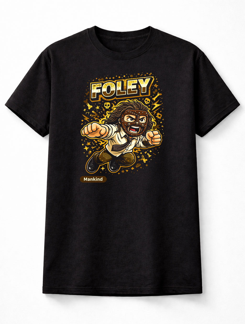 Mick Foley Mankind Cartoon WWE WWF Wrestler T-Shirt Hardcore Legend Unisex Adults & Kids