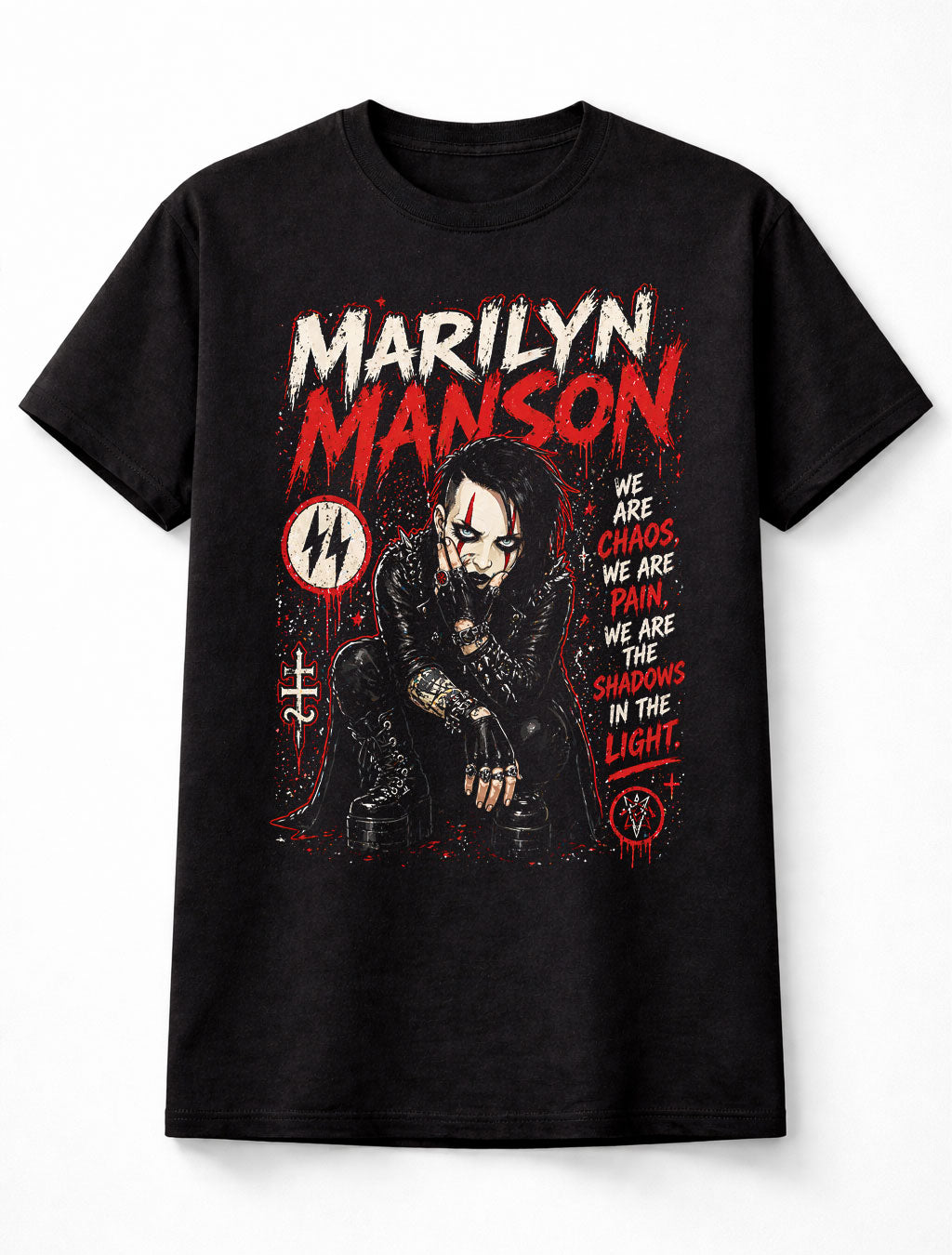 Marilyn Manson Inspired Gothic Graphic T-Shirt Dark Rock Industrial Metal Tee Red Black Grunge Adults & Kids Unisex T-Shirt