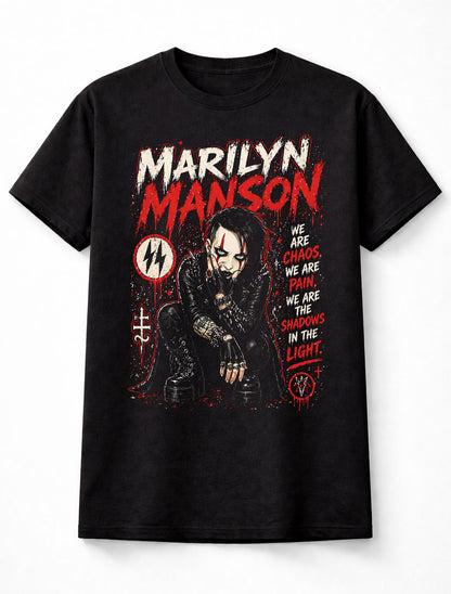 Marilyn Manson Inspired Gothic Graphic T-Shirt Dark Rock Industrial Metal Tee Red Black Grunge Adults & Kids Unisex T-Shirt