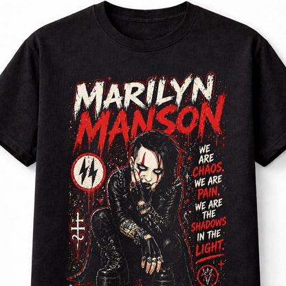 Marilyn Manson Inspired Gothic Graphic T-Shirt Dark Rock Industrial Metal Tee Red Black Grunge Adults & Kids Unisex T-Shirt