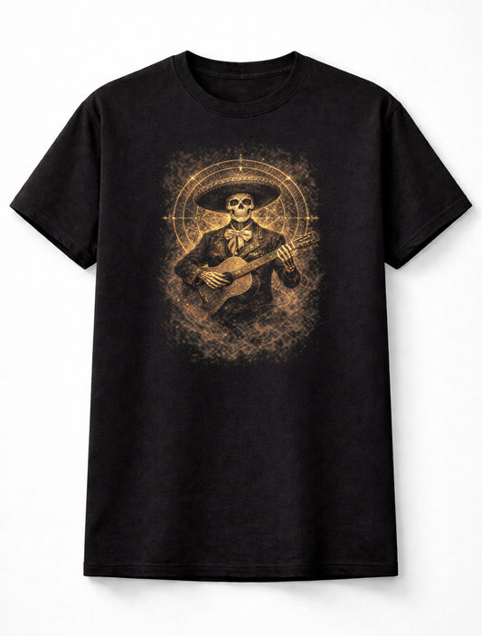 Skeleton T-Shirt Dark Fantasy Gothic Mariachi Unisex Black Graphic Tee